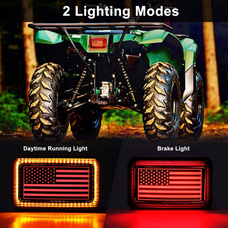 MOVOTOR ATV Tail Light with DRL US Flag Design Brake Light Smoke Lens for ATV UTV Yamaha Grizzly Viking Rhino Big Bear Kodiak Bruin Wolverin Bear Tracker - Image 2